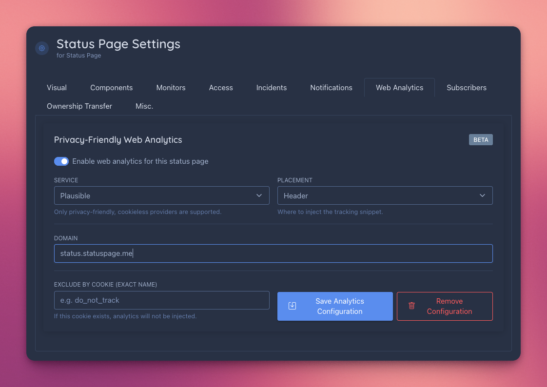 Privacy-First Web Analytics in your Status Page